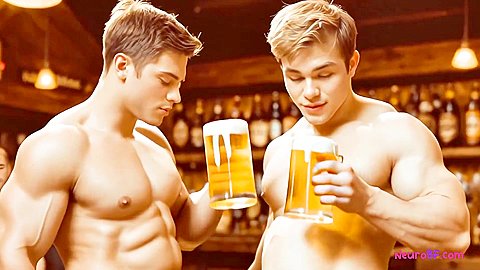 Muscular bear pounds ass with beer-fueled public anal fuck on bar